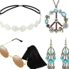 Hippie Kostymset med Solglasögon, 4 Delar Hippie Kläder Dam Herr Accessoarer, 60-tals 70-tals Kläder, Abba Kostym - Fredsmärke Halsband och Örhänge> Tillbehör
