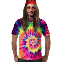 Hippie-kostymer Hippie T-shirt Hippie-peruker Set för kvinnor och män - Inkluderar> Tillbehör