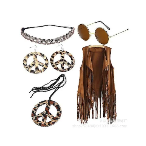 Hippies Fredshalsband I 60-tals Party Kostym Örhängen Huvudduk Leopardtryck Tillbehör Retro Hårband Glasögon-Yvan (FMY) L> Tillbehör