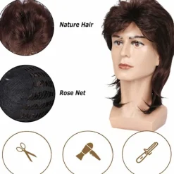 Hockeyfrilla Peruker för Män 70-tals 80-tals Kostym Brun Maskeradfest> Peruker