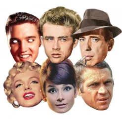 unbranded Hollywood Party Maskeraddräkter Klassisk Set med 6 (Audrey Hepburn, Marilyn Monroe, Elvis, Humphrey Bogart, James Dean och Steve McQueen)> Masker