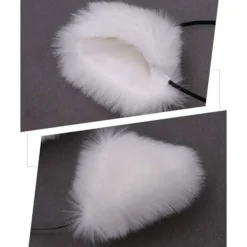 Hårband med fuskpälsöron, räv, katt, cosplay, partykostym, öron, huvudbonad (vit)><noscript><img width=