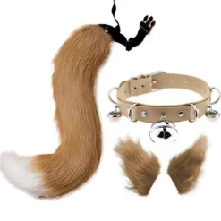 Hårklämmor Tuppstjärt Djur Element Justerbar Fuskpäls Enfärgad Varg Svans Öron Krage För Cosplay (Camel)> Tillbehör
