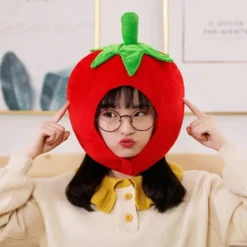 Härlig Tomatformad Plyschhatt Roliga Frukt Gosedjur Huvudbonad Varm Öronlappsmössa Performance Cosplay Party Fotorekvisita> Huvudbonader