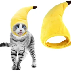 Husdjur Halloween Bananhatt - Mjukt, lättviktigt plyschmaterial, justerbar storlek för katter och små hundar,> Huvudbonader