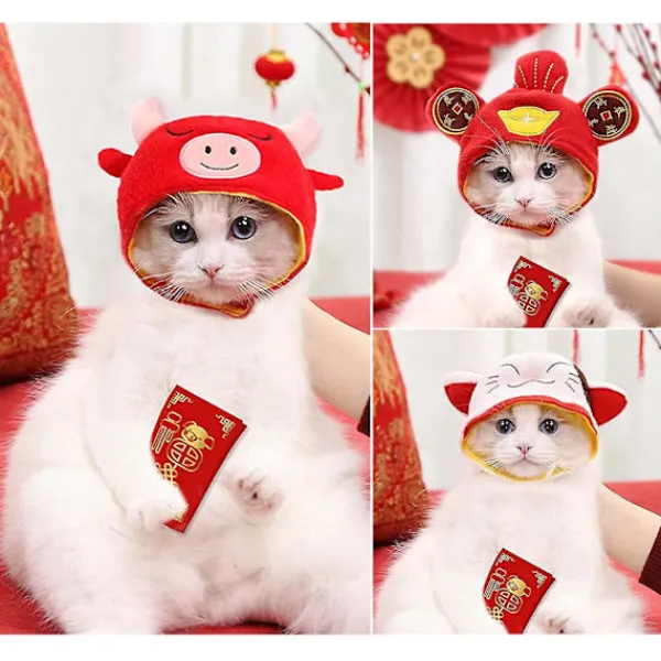 Husdjurskostym, hatt, nyår, jul, huvudbonad, söta katthattar, festtillbehör, fotorekvisita, lämplig för katter och valpar (hy)> Huvudbonader