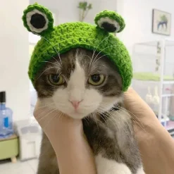 Husdjursmössor, Kattmössor Grodhuvudband Cartoon Stickad Hundmössa Kostym för Valp Liten Hund Katt><noscript><img width=