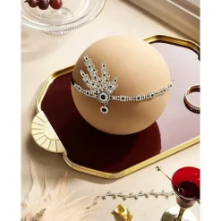 Huvudband i 1920-talsstil med fjädrar och pärlor, inspirerat av konst från 1920-talet, bladkrona, pärla (grön)><noscript><img width=