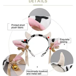 Huvudband med koöron och horn, rosett, klockor, huvudbonad, elastiskt hårband KLB><noscript><img width=