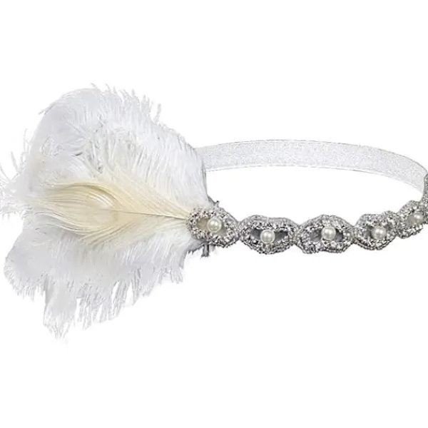 Huvudband 1920-tal Huvudbonad Retro Stil Rytande 20-tal Accessoarer för Kostym Bal Fest (Vit)> Huvudbonader