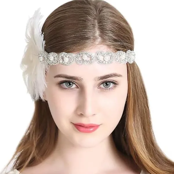 Huvudband 1920-tal Huvudbonad Retro Stil Rytande 20-tal Accessoarer för Kostym Bal Fest (Vit)> Huvudbonader