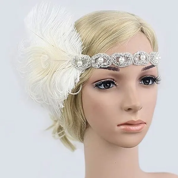 Huvudband 1920-tal Huvudbonad Retro Stil Rytande 20-tal Accessoarer för Kostym Bal Fest (Vit)> Huvudbonader