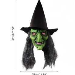 Häxansiktsmask med hår och hatt Latex Gammal Häxansiktsmask Halloweenfest Läskig Häxdräkt Utklädningsrekvisita> Masker