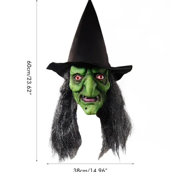 Häxansiktsmask med hår och hatt Latex Gammal Häxansiktsmask Halloweenfest Läskig Häxdräkt Utklädningsrekvisita> Masker