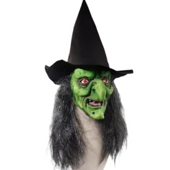 Häxansiktsmask med hår och hatt Latex Gammal Häxansiktsmask Halloweenfest Läskig Häxdräkt Utklädningsrekvisita><noscript><img width=