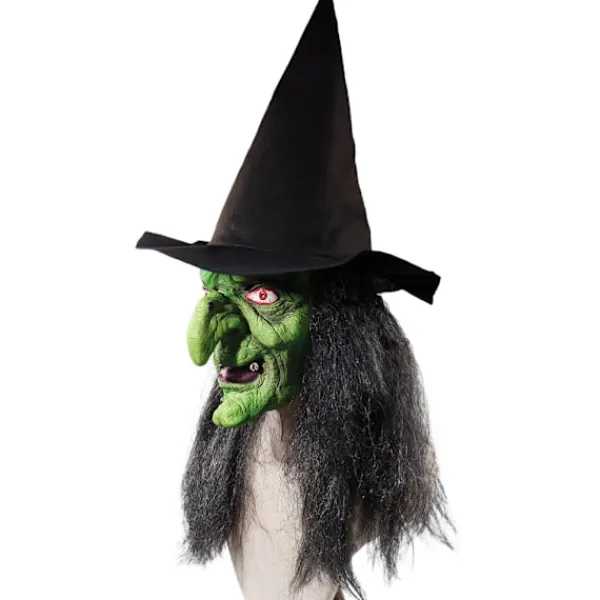 Häxansiktsmask med hår och hatt Latex Gammal Häxansiktsmask Halloweenfest Läskig Häxdräkt Utklädningsrekvisita> Masker