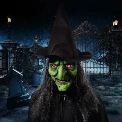 Häxansiktsmask med hår och hatt Latex Gammal Häxansiktsmask Halloweenfest Läskig Häxdräkt Utklädningsrekvisita><noscript><img width=