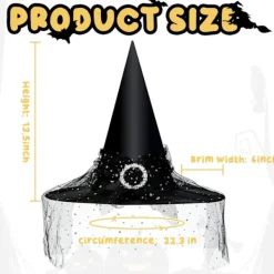 Häxhatt för kvinnor, spetsnät, elegant kostym, trollkarlskostymtillbehör för cosplayfester><noscript><img width=