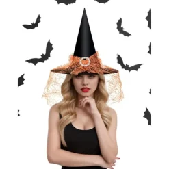 Häxhatt för kvinnor, spetsnät, elegant dräkt, trollkarl kostymtillbehör för cosplayfester -yux> Huvudbonader