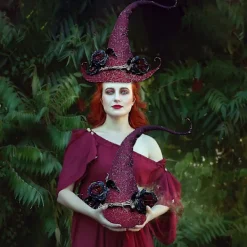 Häxhatt Halloween Party Filt Häxhattar, Justerbar Häxhatt Halloween Häx Cosplay Rekvisita Fest (hy)(Röd)><noscript><img width=