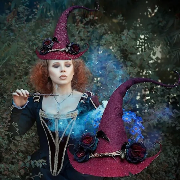 Häxhatt Halloween Party Filt Häxhattar, Justerbar Häxhatt Halloween Häx Cosplay Rekvisita Fest (hy)(Röd)> Huvudbonader