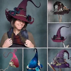 Häxhatt Halloween Party Filt Häxhattar, Justerbar Häxhatt Halloween Häx Cosplay Rekvisita Fest (hy)(Röd)><noscript><img width=