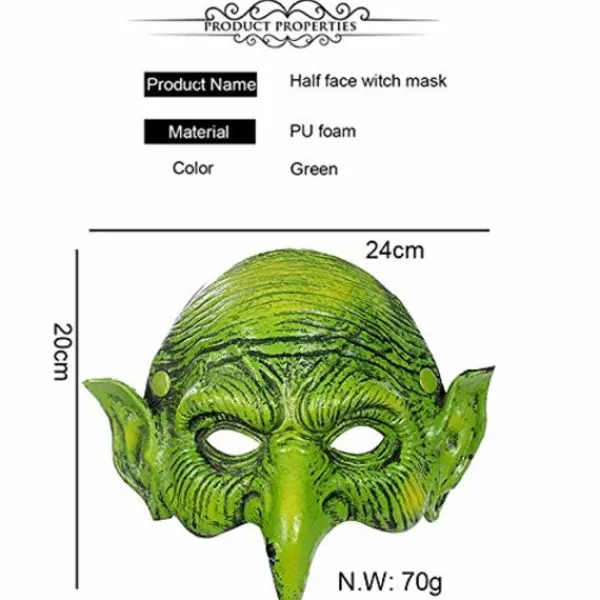 Häxmask Grön Goblin Mask Halloween Karneval Fest Kostym> Masker