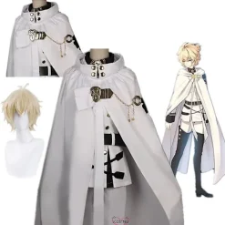 Hyakuya Mikaela Cosplay Kostym Outfit Seraph Of The End Vampire Reign Kostym Uniform Vit Med Peruk Halloween -a L> Dräkter