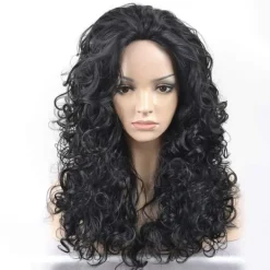 no brand IC Dam Ultravolymiga Lockiga Fleeceperuk med Svartbruna Höjdpunkter för Karneval och Halloween> Peruker