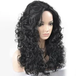 no brand IC Dam Ultravolymiga Lockiga Fleeceperuk med Svartbruna Höjdpunkter för Karneval och Halloween><noscript><img width=