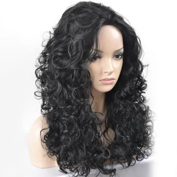 no brand IC Dam Ultravolymiga Lockiga Fleeceperuk med Svartbruna Höjdpunkter för Karneval och Halloween> Peruker