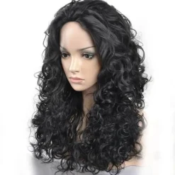 no brand IC Dam Ultravolymiga Lockiga Fleeceperuk med Svartbruna Höjdpunkter för Karneval och Halloween><noscript><img width=