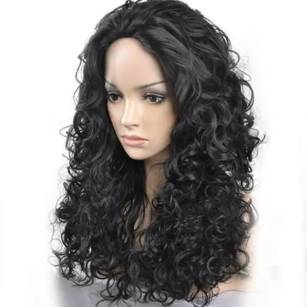 no brand IC Dam Ultravolymiga Lockiga Fleeceperuk med Svartbruna Höjdpunkter för Karneval och Halloween> Peruker