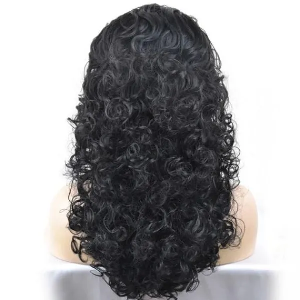 no brand IC Dam Ultravolymiga Lockiga Fleeceperuk med Svartbruna Höjdpunkter för Karneval och Halloween> Peruker