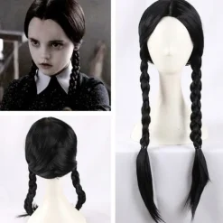 del IC Familjen Addams onsdag Addams Cosplay Peruk Svarta Flätor Syntetiskt Svart One Size> Peruker