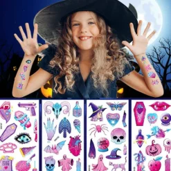 no brand IC Halloween Glitter Barn Säker Tillfällig Tatuering Vattentät Pumpa Spöke Häxa Fladdermus Tatueringsdekal Söt Stil Tjejer Makeup Halloween Kostymfest | Fyndiq> Smink