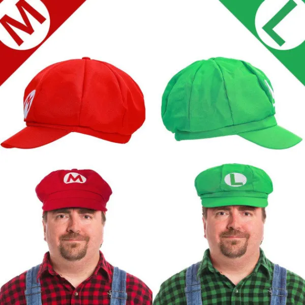 IC Super Mario Bros Mario och Luigi Hattar Mössor Mustascher Handskar Knappar Cosplay Kostym> Tillbehör