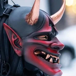 Japansk Samurai Oni Skrämmande latexmask Fest Skräck Evil Demon Monster Bite Rep Full Face Cover Halloween Scen Performance Rekvisita><noscript><img width=