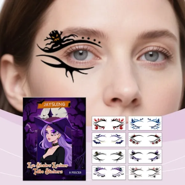 JAYSUING Halloween Ögon Tattoo Dekaler Ögonmakeup Ansiktsdekoration Högtidsfest Temporära Tattoo Dekaler (8 st)> Smink