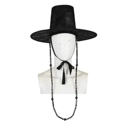 Jinu Hatt Dynasti Svart Halloween Hattar Hunter Jinu Keps med Pärlkedja för Idolrollspel - Spelhattar Halloween Scen> Huvudbonader