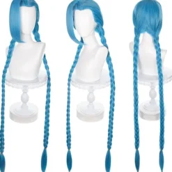 Jinx Cosplay Peruk Blå Lång 120cm Kompatibel med LOL[ZHE]> Peruker