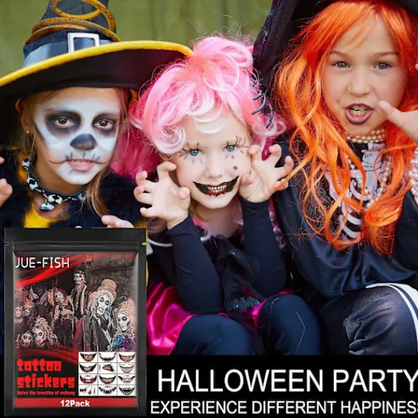 Juefish Halloween Tatueringsdekaler Skräckmakeup> Smink