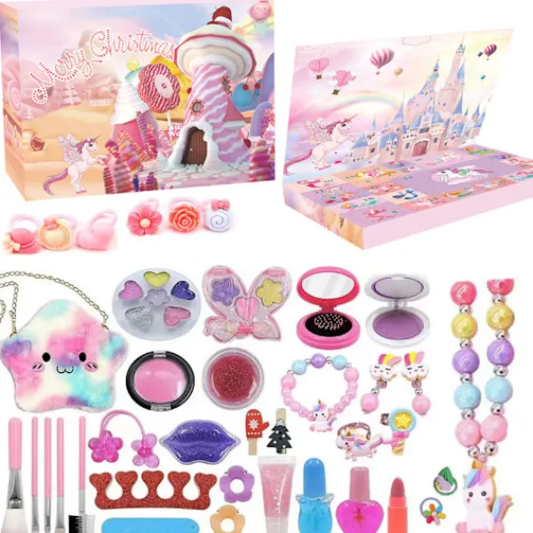 Jul Adventskalender, Barnsmink Kosmetika Nagelkonst Flickdocka Kläder Jul Riv-Av Nedräkningskalender, Julklapp, för ba> Smink