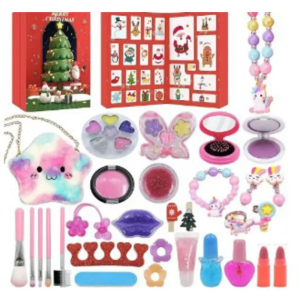 Jul Adventskalender, Barnsmink Kosmetika Nagelkonst Flickdocka Kläder Jul Riv-Av Nedräkningskalender, Julklapp, för ba> Smink