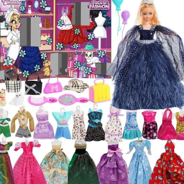 Jul Adventskalender, Barnsmink Kosmetika Nagelkonst Flickdocka Kläder Jul Riv-Av Nedräkningskalender, Julklapp, för ba> Smink