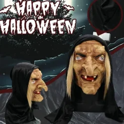 Jul adventskalender, Skräck gammal kvinna mask Halloween rolig häxa huvudskydd hemligt rum spökhus scen utklädningsrekvisita, adventskalender Long-nosed old witch | Fyndiq><noscript><img width=