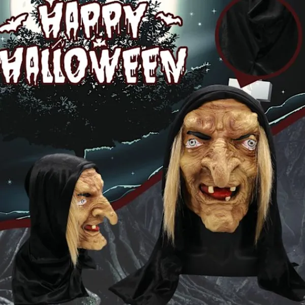 Jul adventskalender, Skräck gammal kvinna mask Halloween rolig häxa huvudskydd hemligt rum spökhus scen utklädningsrekvisita, adventskalender Long-nosed old witch | Fyndiq> Masker