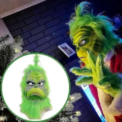 Jul Grinchen Helhuvud Latexmask Julhatt Monster Vuxenhandskar [DB] The Grinch Christmas Mask C><noscript><img width=