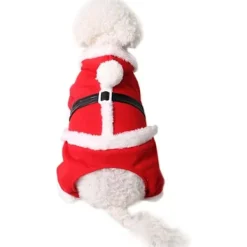 Jul husdjur katter och hundar kläder röd tomten kostym huva varm sammet jumpsuit valp katt fest jumpsuit storlek M> Dräkter