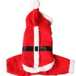 Jul husdjur katter och hundar kläder röd tomten kostym huva varm sammet jumpsuit valp katt fest jumpsuit storlek M> Dräkter